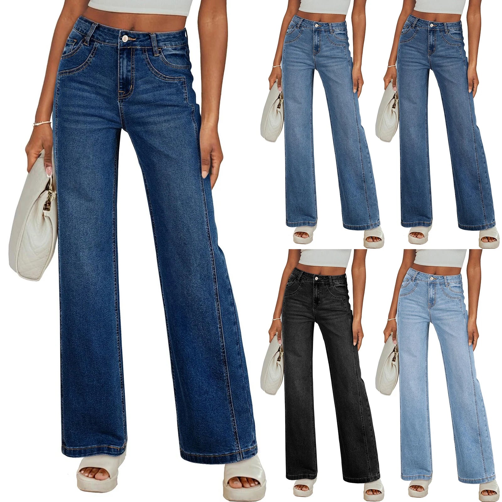 Fashion Loose Straight Leg Jeans Female Baggy Wide Fit Casual High Waist Retro Washed Vintage Style Casual Denim Pants